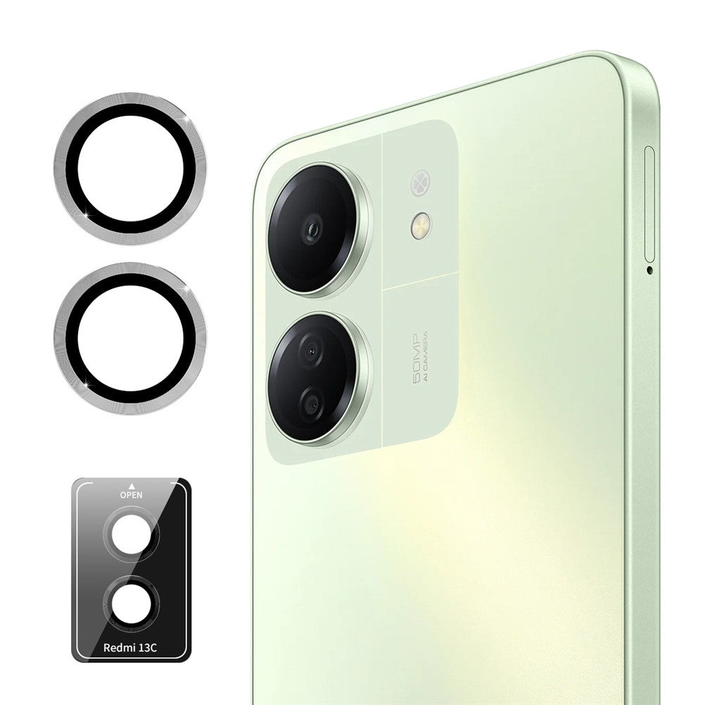 ENKAY HAT PRINCE-kamerasæt til Xiaomi Redmi 13C 4G / Poco C65 4G, 1 sæt kameralinsebeskyttere med metalring og hærdet glaslinsefilm