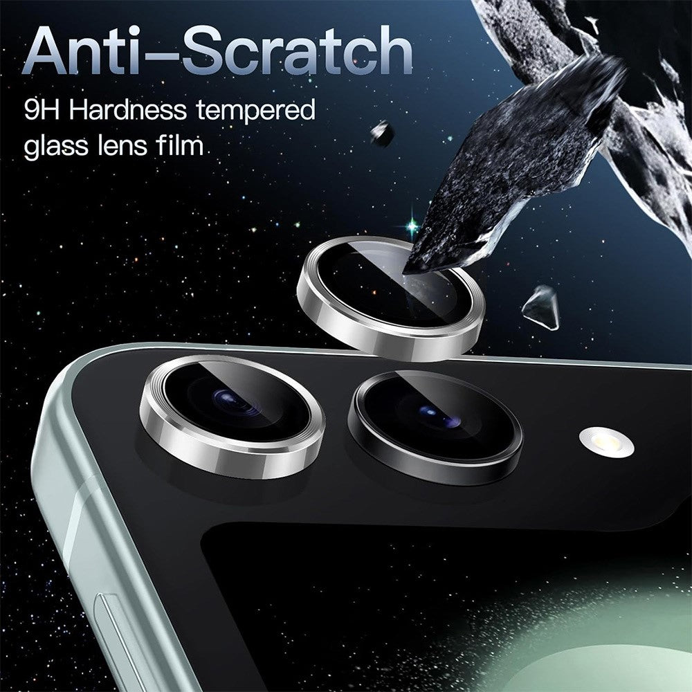 ENKAY HAT PRINCE För Samsung Galaxy Z Flip6 5G 1 set kameralinsskydd 9H anti-fingeravtryck bakre linsfilm med metallring
