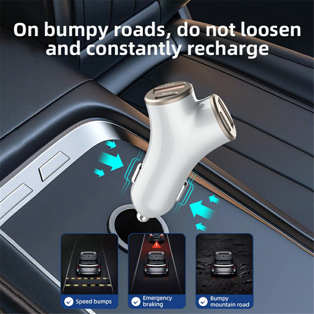 A2 78W Y-Shaped Car Charger 2 USB + 2 Type-C Phone Fast Charging Power Adapter