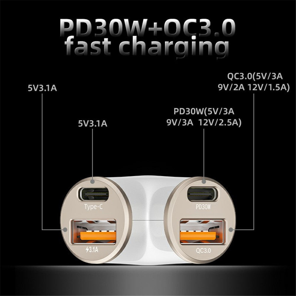 A2 78W Y-Shaped Car Charger 2 USB + 2 Type-C Phone Fast Charging Power Adapter