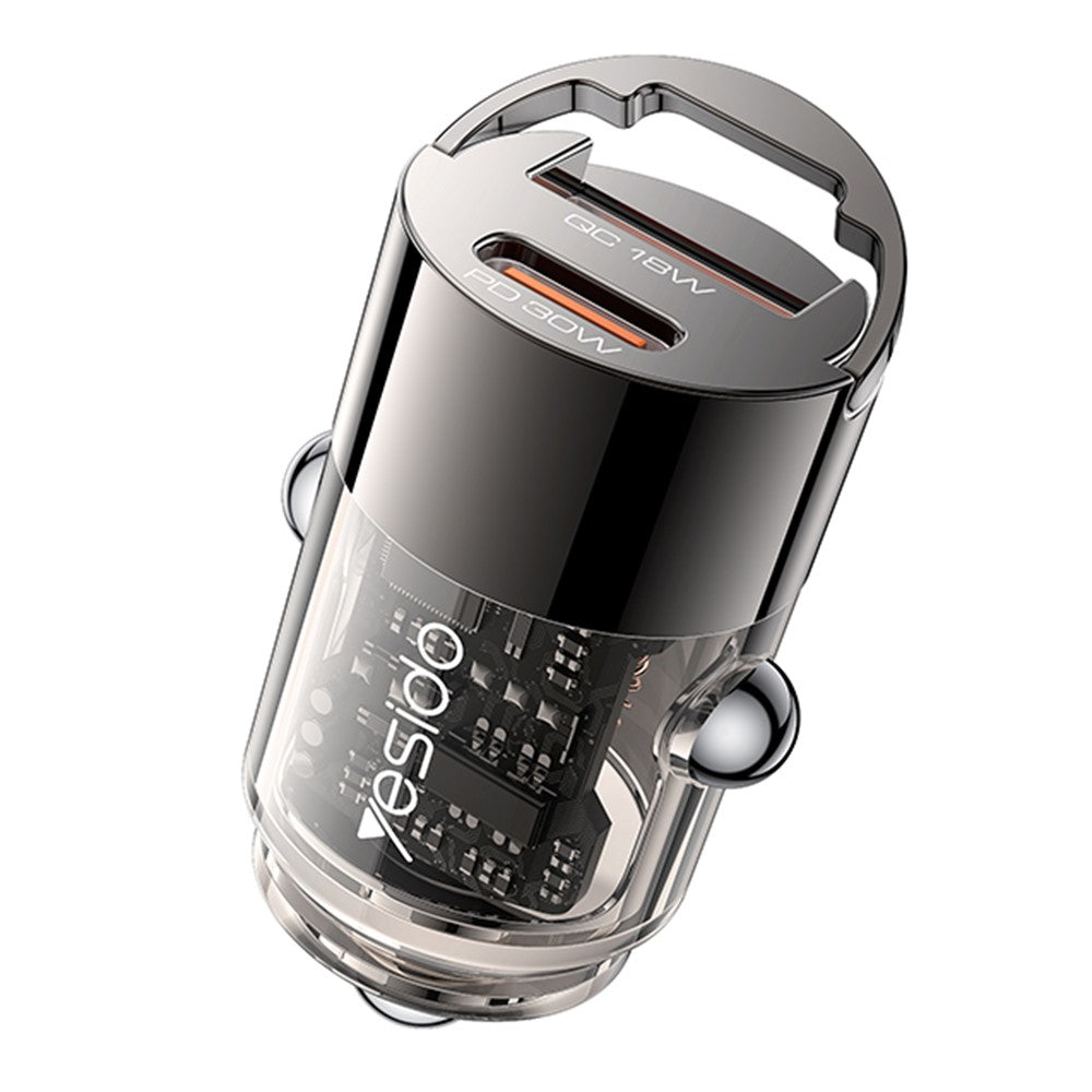 YESIDO Y68 USB+Type-C Dobbeltportadapter PD 30W+QC 18W Mini Billader til hurtig opladning