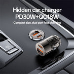 YESIDO Y68 USB+Type-C Dobbeltportadapter PD 30W+QC 18W Mini Billader til hurtig opladning