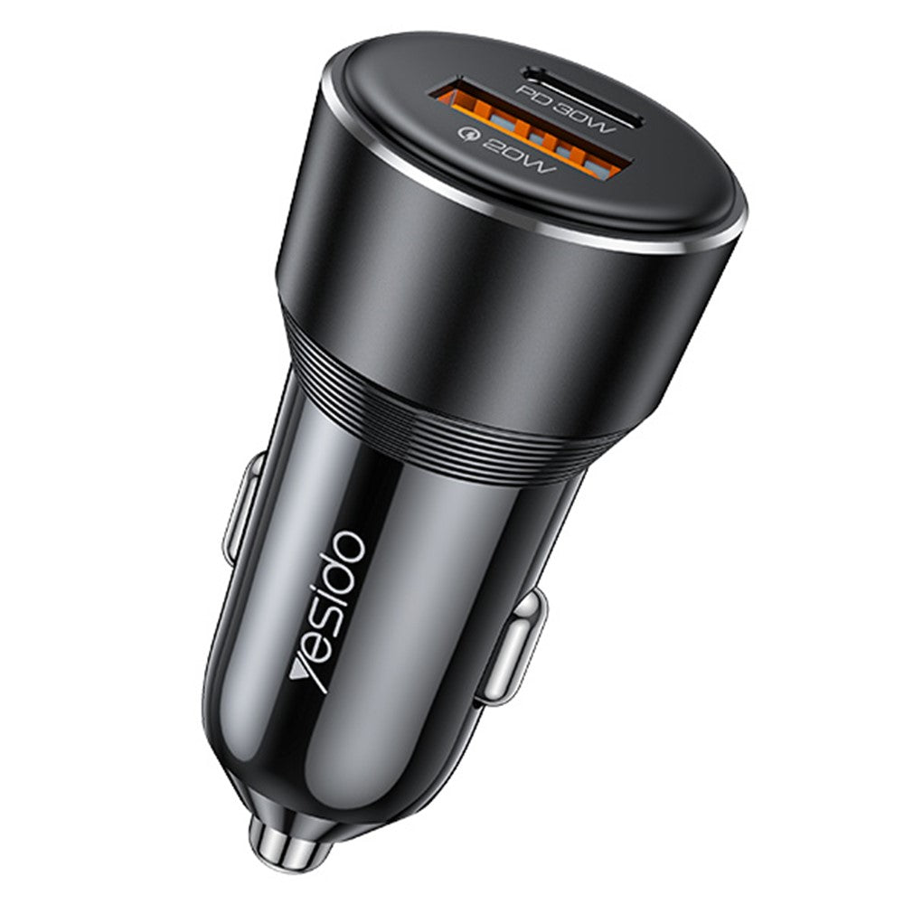 YESIDO Y64 50W USB+Type-C Dobbeltport Biloplader Hurtigopladende Cigartænderadapter