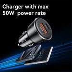 YESIDO Y64 50W USB+Type-C Dobbeltport Biloplader Hurtigopladende Cigartænderadapter