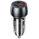 WEKOME WP-C53 48W Biloplader Aluminiumslegering + Gennemsigtig PC-skal Dobbelt USB A+C Port Hurtigopladningsadapter