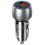 WEKOME WP-C53 48W Biloplader Aluminiumslegering + Gennemsigtig PC-skal Dobbelt USB A+C Port Hurtigopladningsadapter