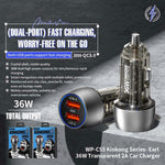 WEKOME WP-C55 Car Charger 36W Dual USB Fast Charging Aluminum Alloy Transparent Adapter
