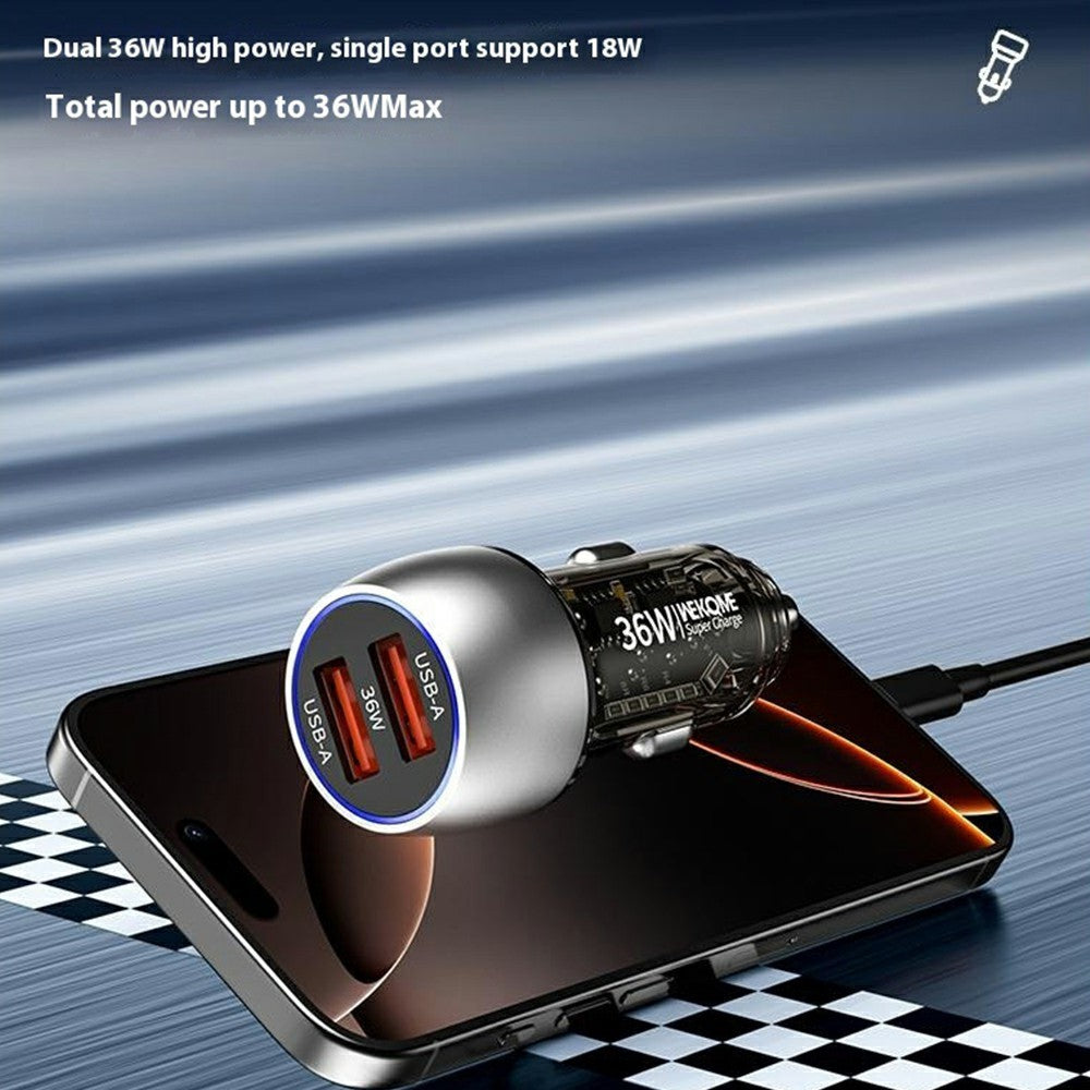 WEKOME WP-C55 Car Charger 36W Dual USB Fast Charging Aluminum Alloy Transparent Adapter