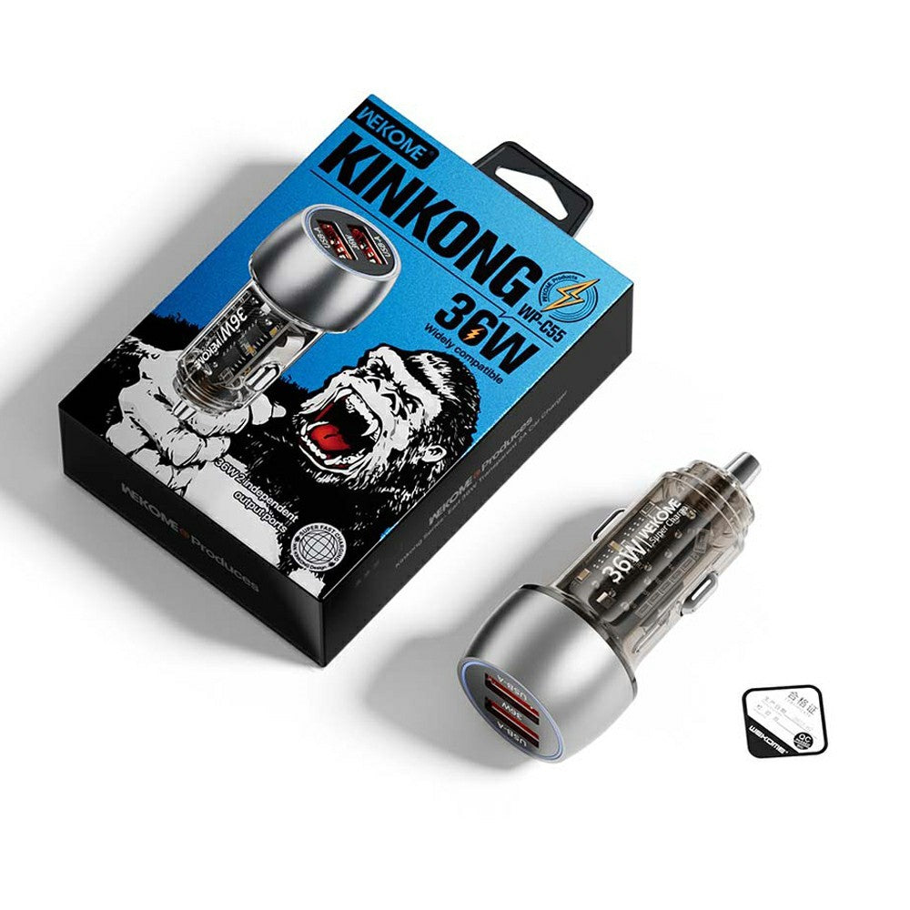 WEKOME WP-C55 Car Charger 36W Dual USB Fast Charging Aluminum Alloy Transparent Adapter