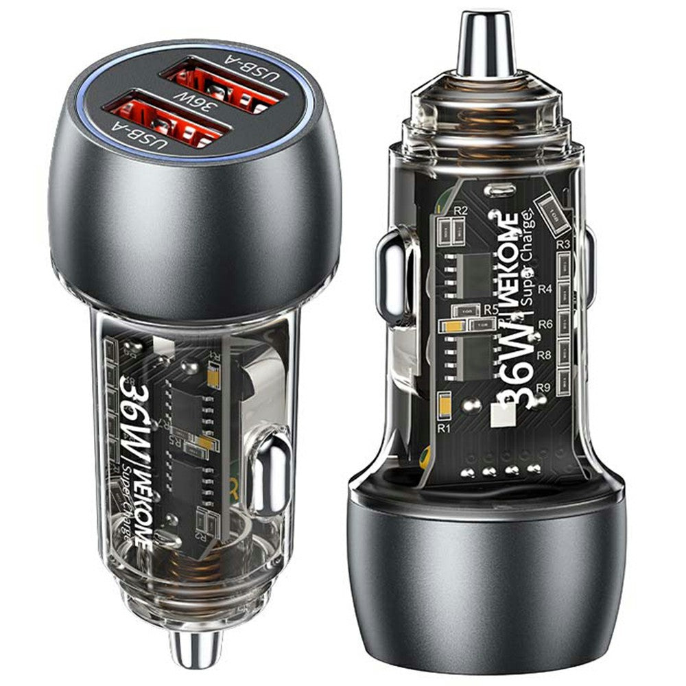 WEKOME WP-C55 Car Charger 36W Dual USB Fast Charging Aluminum Alloy Transparent Adapter