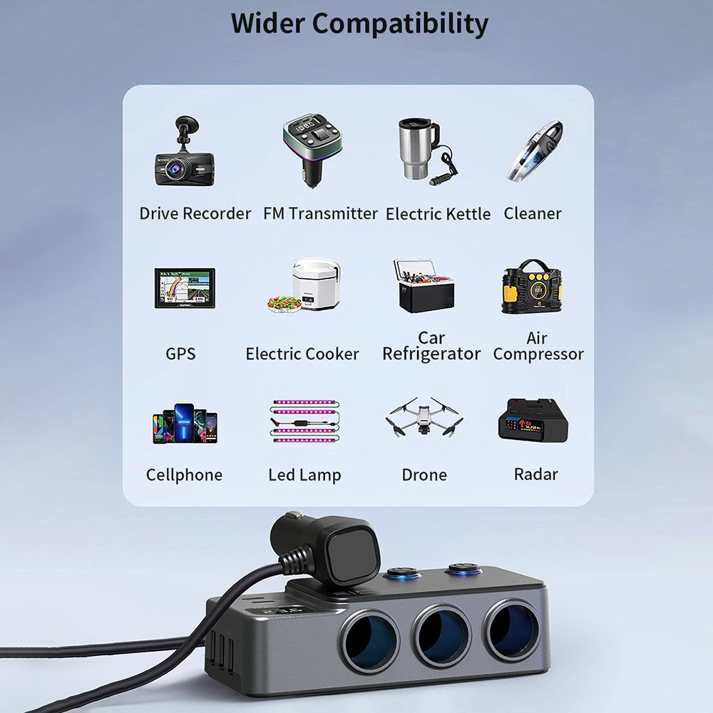 PD 35W Fast Charging Car Charger 3 in 1 Cigarette Lighter Adapter 120W 5 USB Ports for Multiple Devices