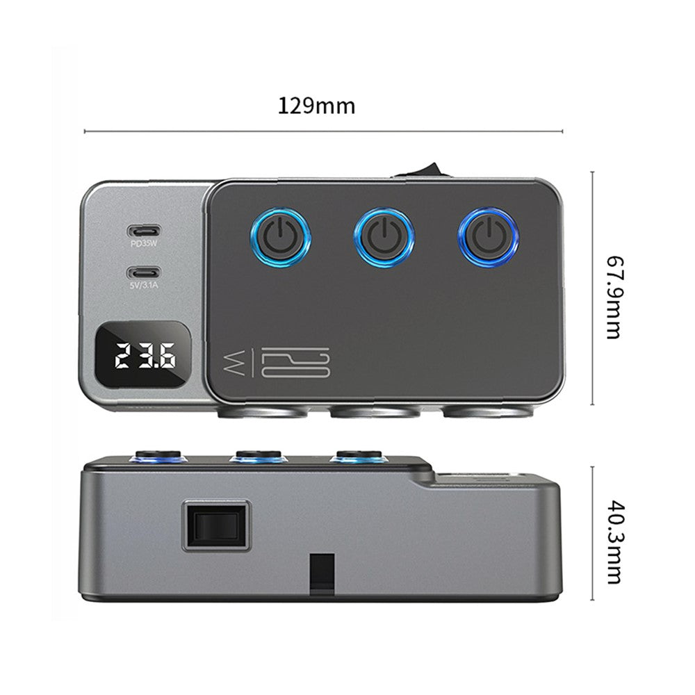 PD 35W Fast Charging Car Charger 3 in 1 Cigarette Lighter Adapter 120W 5 USB Ports for Multiple Devices