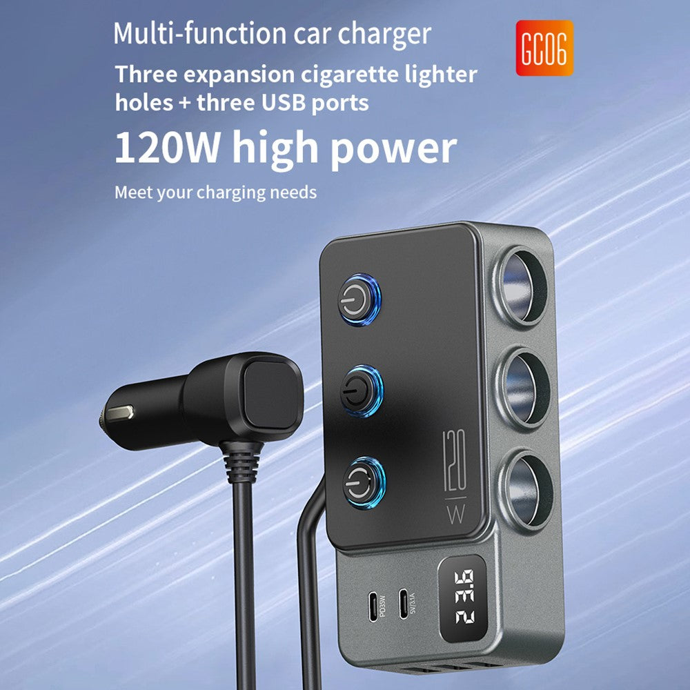PD 35W Fast Charging Car Charger 3 in 1 Cigarette Lighter Adapter 120W 5 USB Ports for Multiple Devices