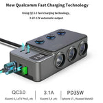 PD 35W Fast Charging Car Charger 3 in 1 Cigarette Lighter Adapter 120W 5 USB Ports for Multiple Devices