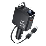 YESIDO Y71 125W Hurtigopladende USB A + Type C Biloplader med Udtrækkeligt Kabel og iP Adapter