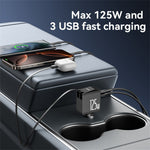 YESIDO Y71 125W Hurtigopladende USB A + Type C Biloplader med Udtrækkeligt Kabel og iP Adapter