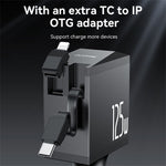 YESIDO Y71 125W Hurtigopladende USB A + Type C Biloplader med Udtrækkeligt Kabel og iP Adapter