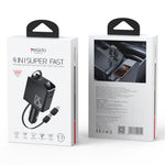 YESIDO Y71 125W Hurtigopladende USB A + Type C Biloplader med Udtrækkeligt Kabel og iP Adapter