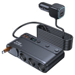 C35L 3 in 1 Cigarette Lighter Adapter Voltage Display 228W Fast Charging Car Charger with Retractable Cable