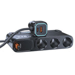 C35L 3 in 1 Cigarette Lighter Adapter Voltage Display 228W Fast Charging Car Charger with Retractable Cable