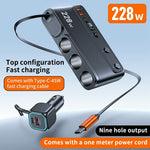 C35L 3 in 1 Cigarette Lighter Adapter Voltage Display 228W Fast Charging Car Charger with Retractable Cable