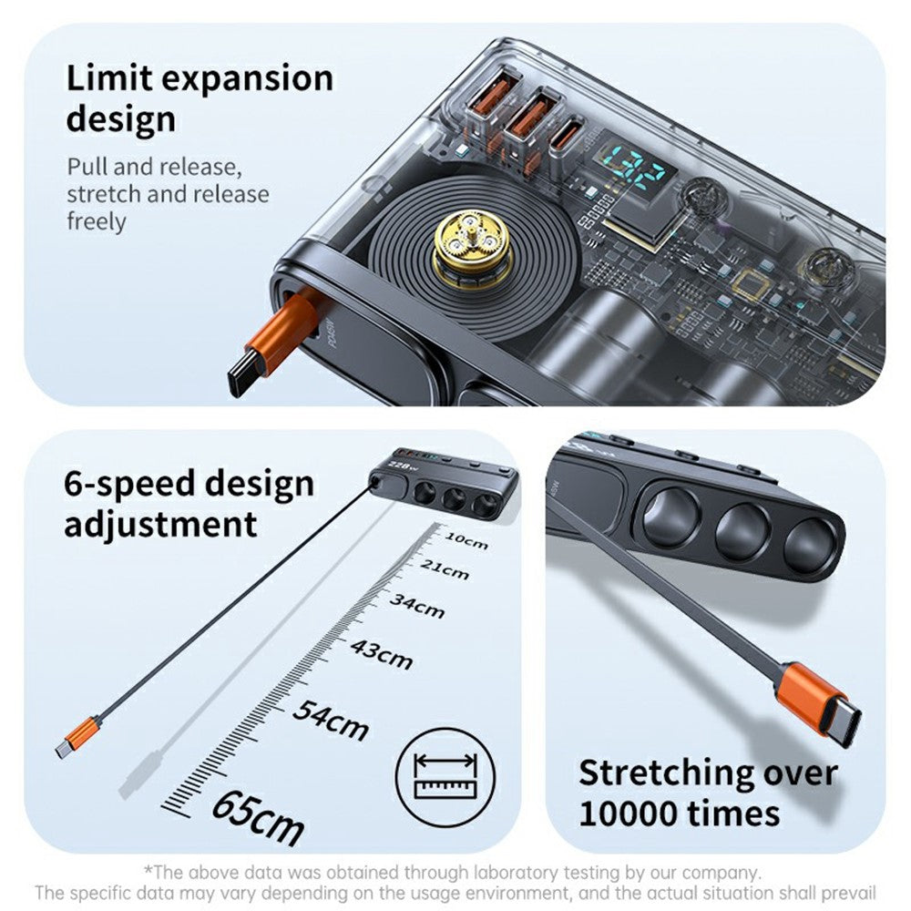 C35L 3 in 1 Cigarette Lighter Adapter Voltage Display 228W Fast Charging Car Charger with Retractable Cable