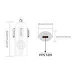 BUDI CC062TTTW USB-C 33W Car Charger Set with 1.2m 60W Type-C to Type-C Cable Mini Cigarette Lighter Adapter