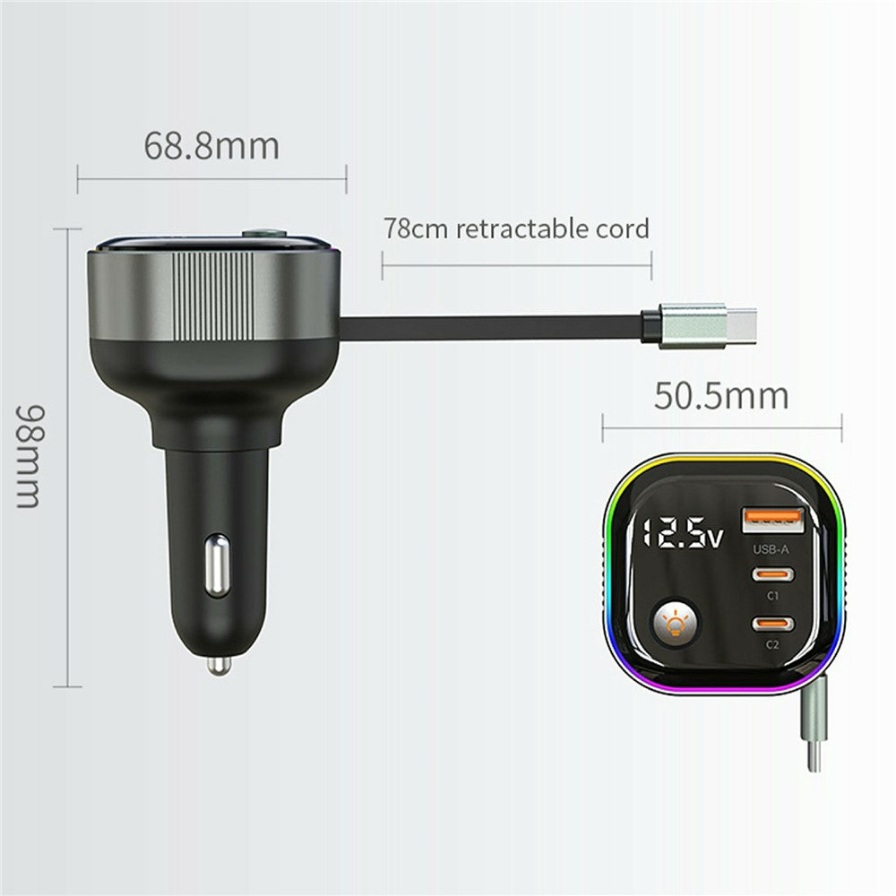 GE03 Billader med Spændingsdisplay, Udtrækkeligt Kabel og Stemningslys, PD 65W Hurtig Opladeradapter