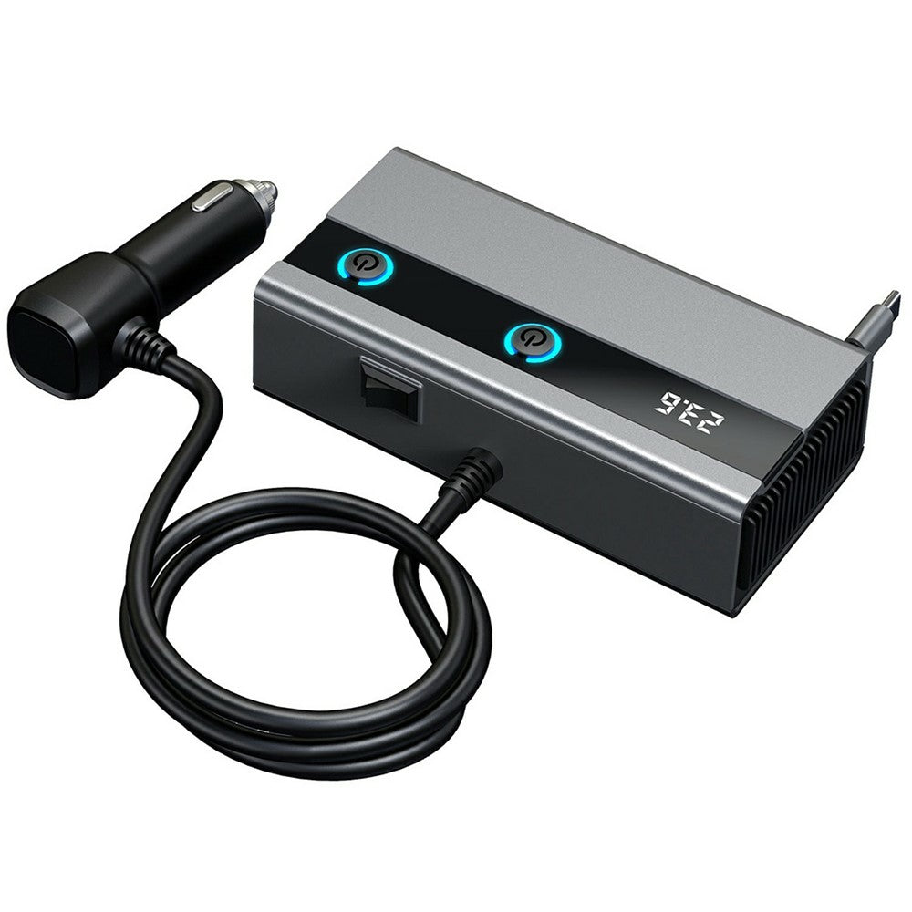 GE06 Voltage Display 120W Car Cigarette Lighter Splitter Adapter with PD 65W Fast Charging Retractable Cable