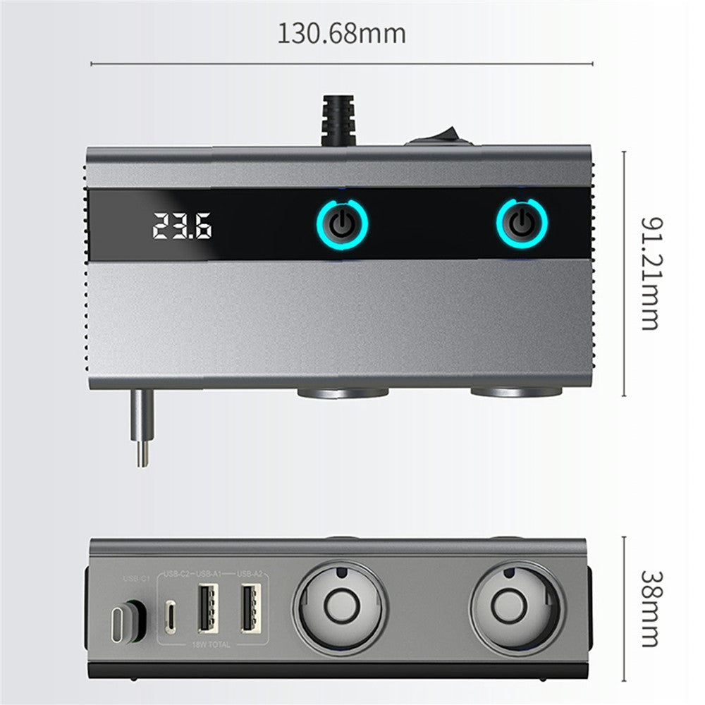 GE08 PD 65W Hurtigopladende Biloplader 9-i-1 Cigarettænderadapter med Uafhængig Afbryder og Udtrækkeligt Kabel