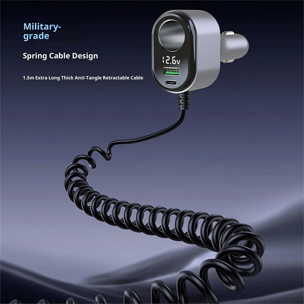 GE09 PD 65W Fast Charging Car Charger Cigarette Lighter Adapter with Spring Wire Charger Temperature Control Protection