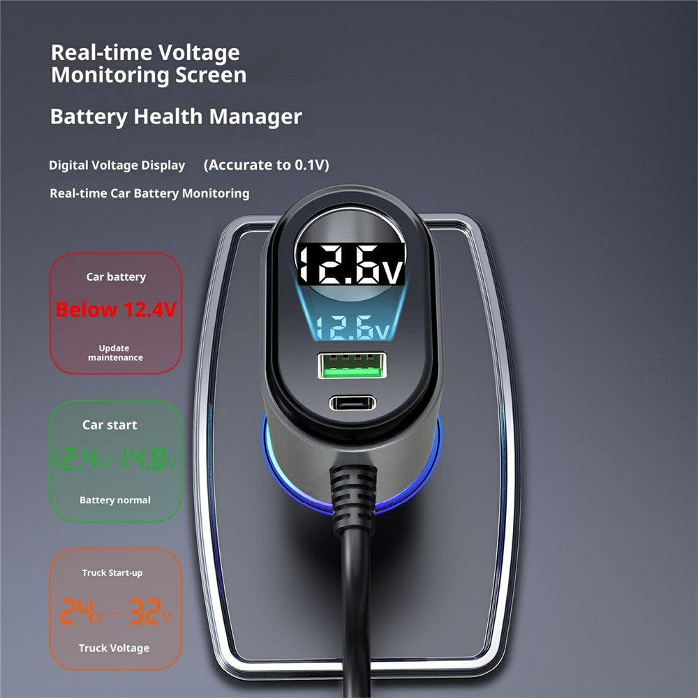 GE09 PD 65W Fast Charging Car Charger Cigarette Lighter Adapter with Spring Wire Charger Temperature Control Protection