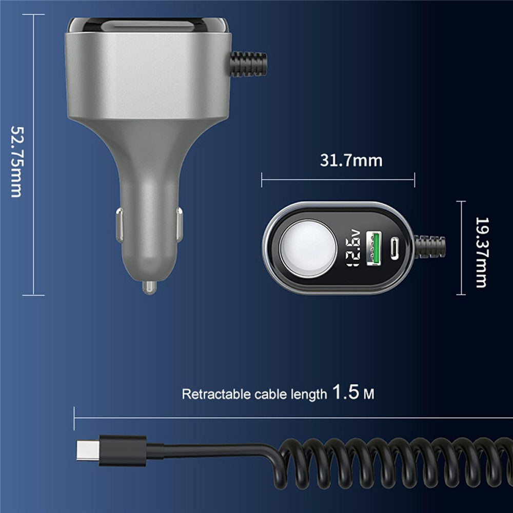 GE09 PD 65W Fast Charging Car Charger Cigarette Lighter Adapter with Spring Wire Charger Temperature Control Protection