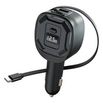 GE10 Voltage Display Car Charger with Retractable Cable PD 65W Fast Charging Adapter Temperature Control Protection