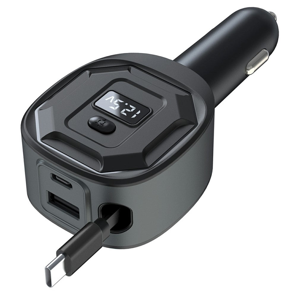 GE10 Voltage Display Car Charger with Retractable Cable PD 65W Fast Charging Adapter Temperature Control Protection
