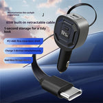 GE10 Voltage Display Car Charger with Retractable Cable PD 65W Fast Charging Adapter Temperature Control Protection