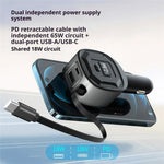 GE10 Voltage Display Car Charger with Retractable Cable PD 65W Fast Charging Adapter Temperature Control Protection