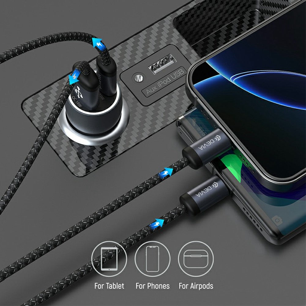 DEVIA EA507 Extreme Speed Series PD 30W + QC3.0 18W Biloplader i Metal med Dobbelt USB-A Type-C-port