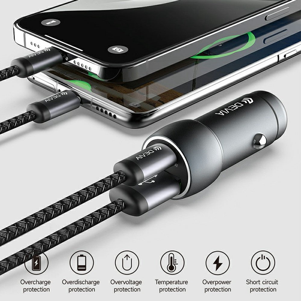 DEVIA EA507 Extreme Speed Series PD 30W + QC3.0 18W Biloplader i Metal med Dobbelt USB-A Type-C-port