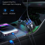 JOYROOM JR-CCN19 65W Billader 3 porte USB-C PD 35W QC3.0 Hurtigopladning Cigarettænderadapter