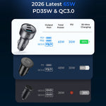 JOYROOM JR-CCN19 65W Billader 3 porte USB-C PD 35W QC3.0 Hurtigopladning Cigarettænderadapter