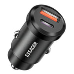 ESSAGER 30W Mini Car Charger USB-A + Type-C Dual Port Fast Charger for iPhone 12/13