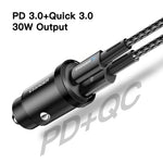 ESSAGER 30W Mini Car Charger USB-A + Type-C Dual Port Fast Charger for iPhone 12/13