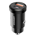 ESSAGER 30W Mini Car Charger USB-A + Type-C Dual Port Fast Charger for iPhone 12/13