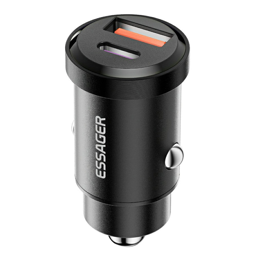 ESSAGER 30W Mini Car Charger USB-A + Type-C Dual Port Fast Charger for iPhone 12/13