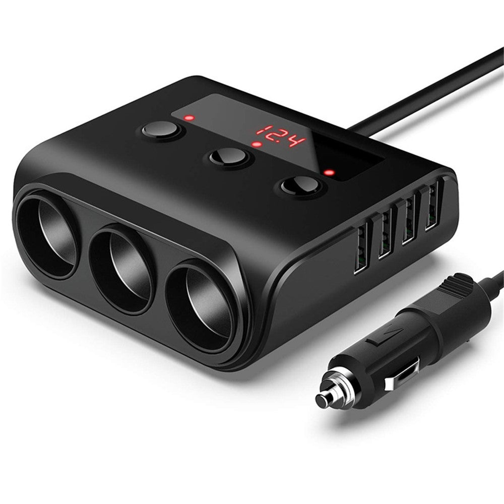 TR12 100W billader med 4 USB-porte, LED-display og spændingsdetektering, 3 cigarettænderudgange opladningsadapter
