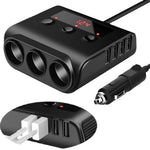 TR12 100W billader med 4 USB-porte, LED-display og spændingsdetektering, 3 cigarettænderudgange opladningsadapter