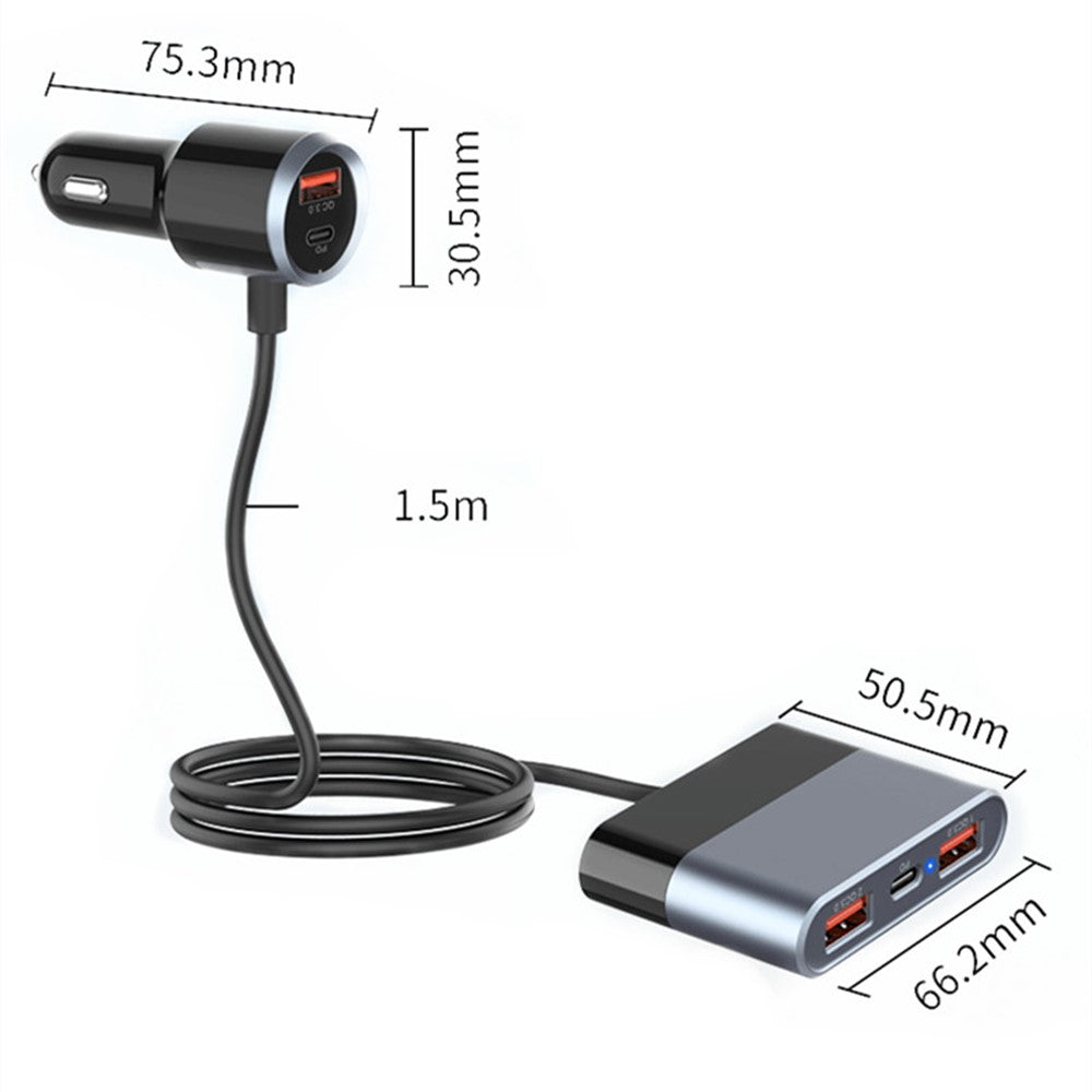 SC03 3 QC3.0 USB+2 Type-C PD Phone Fast Charging Adapter Back Clip Design Extended Car Charger