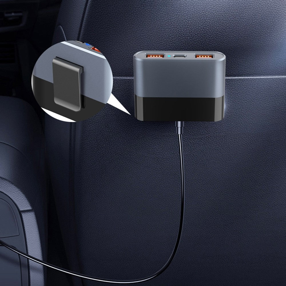 SC03 3 QC3.0 USB+2 Type-C PD Phone Fast Charging Adapter Back Clip Design Extended Car Charger