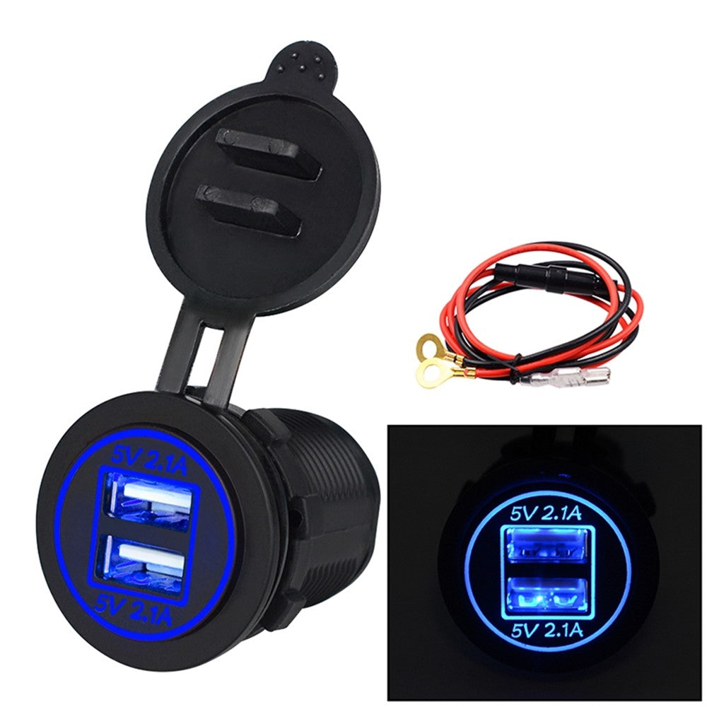 ZH-526F Dual USB Port Car Charger 4.2A Fast Charging Power Charger with Dual LED Ring Light